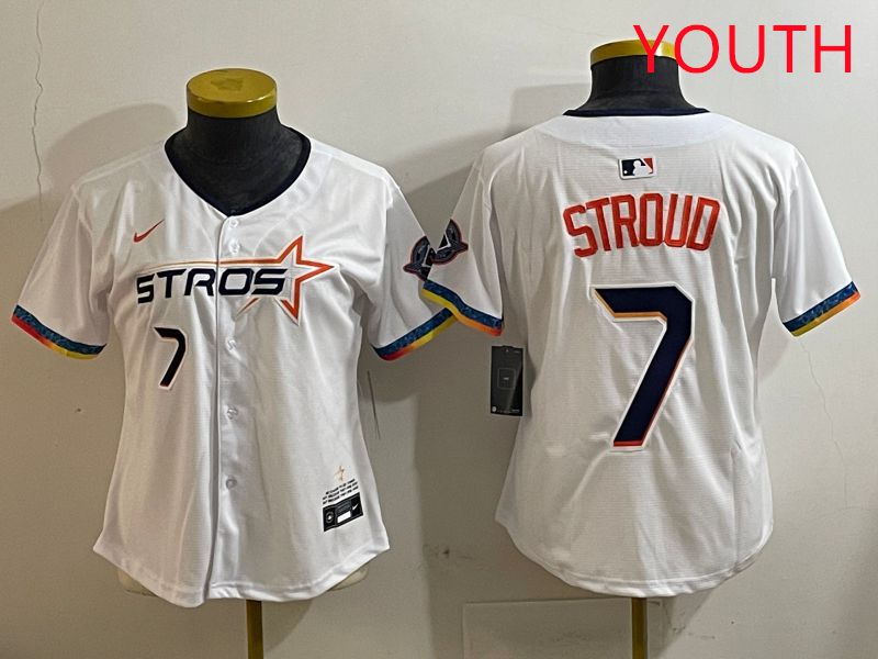 Youth Houston Astros 7 Stroud White Fourth generation Joint Name Nike 2025 MLB Jersey style 5